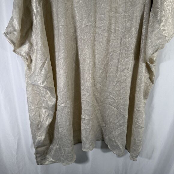 Susan Graver Blouse Women's 5X Metallic Cream Gold Collared Short Sleeve V Neck - Picture 9 of 10